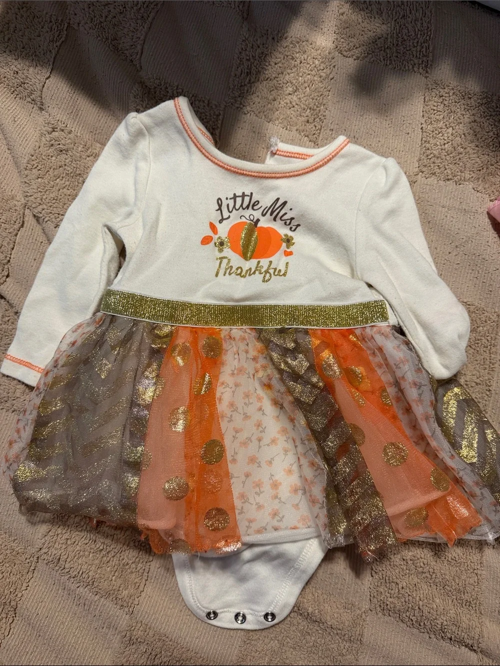 Baby Starters White Bodysuit with Orange & Gold Tulle Skirt